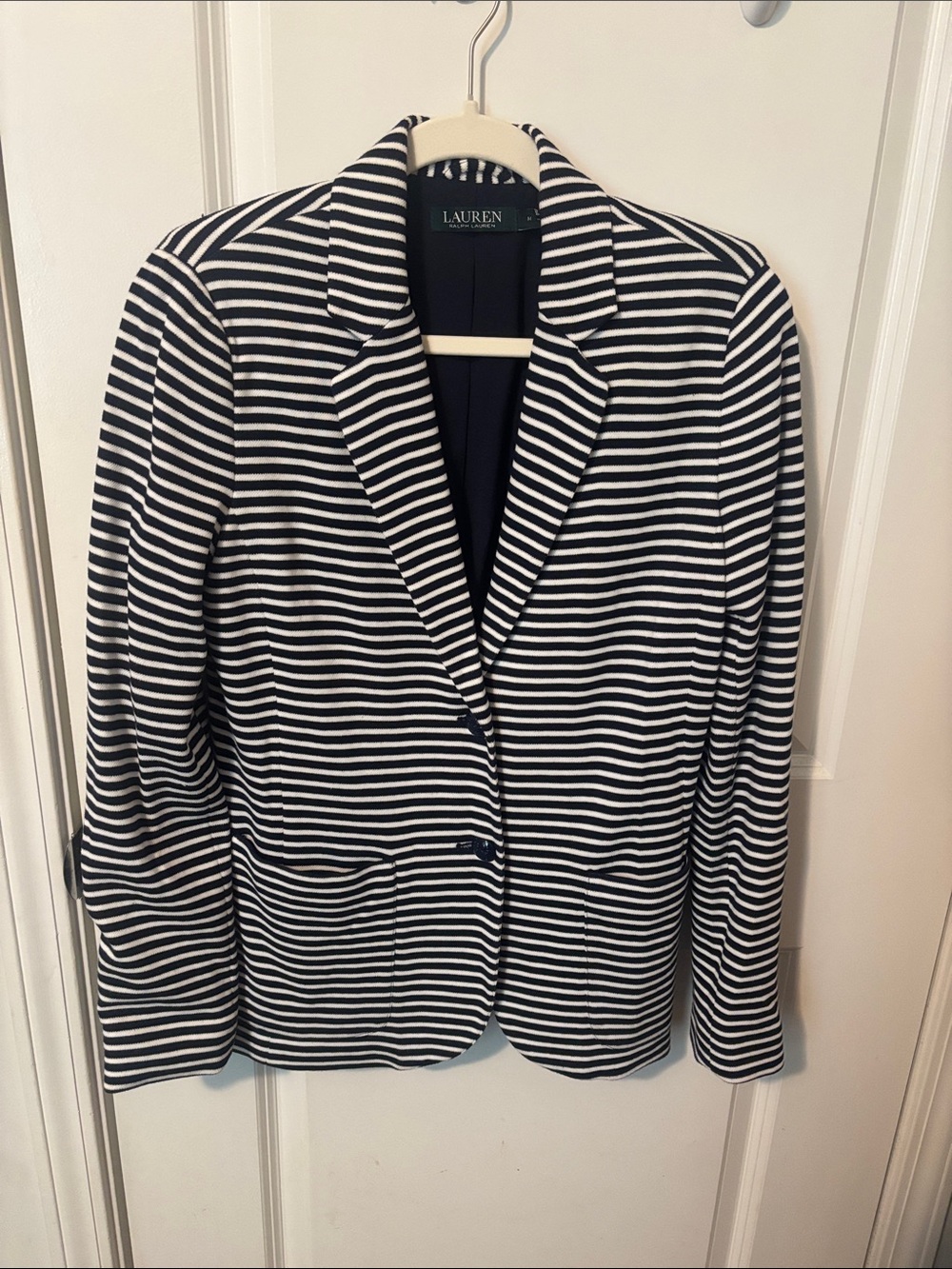 Lauren Ralph Lauren Navy & White Striped Knit Blazer